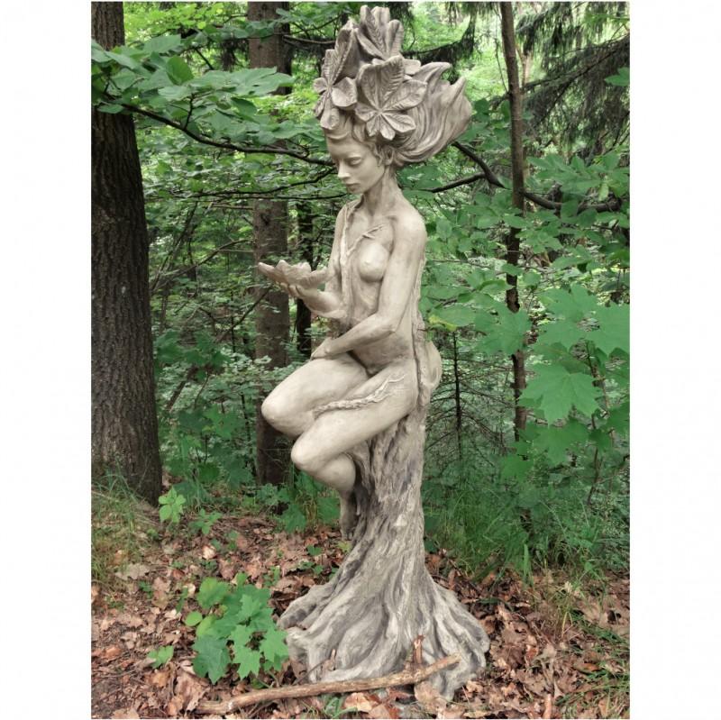 30 cm Steinfigur Kastanie Blatt mit Elfengesicht Steinguss Höhe ca
