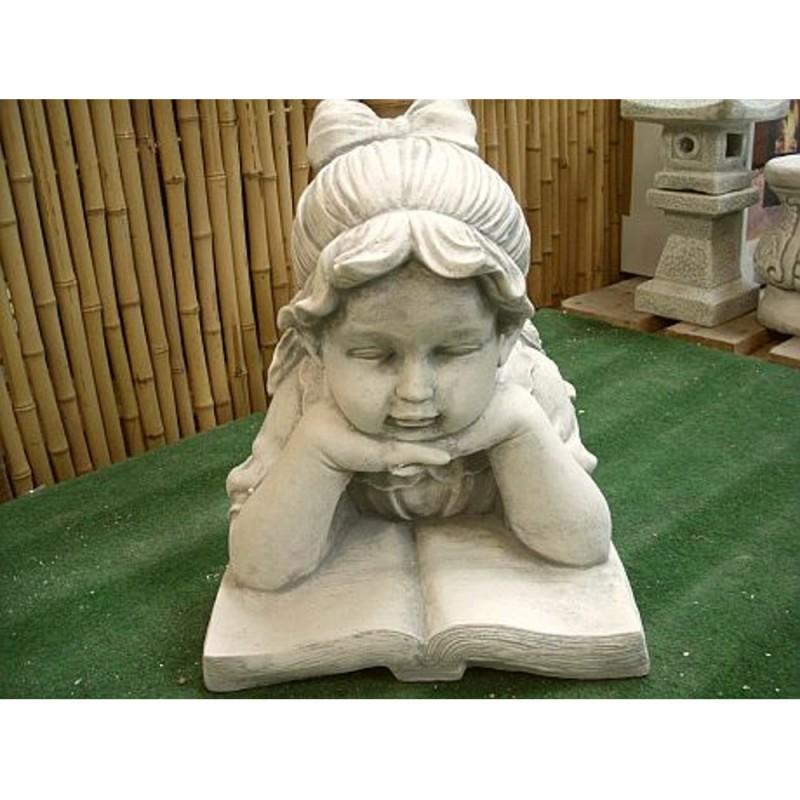 Steinfigur niedliches Mädchen mit Buch