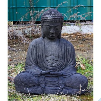Steinfigur betender Buddha schwarz