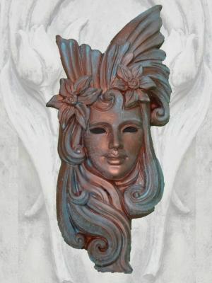 Steinfigur venezianische Maske Levante Kupfereffekt
