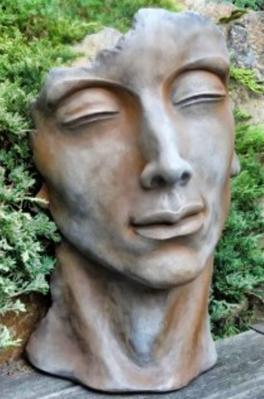 Steinfigur Skulptur Gesicht Mann Rosteffekt Höhe 53 cm  