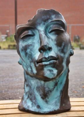 Steinfigur Skulptur Gesicht Mann Bronze-Effekt Höhe 53 cm   