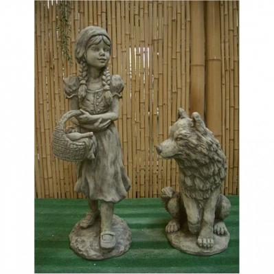 Steinfigur Märchenfigur Rotkäppchen und Wolf