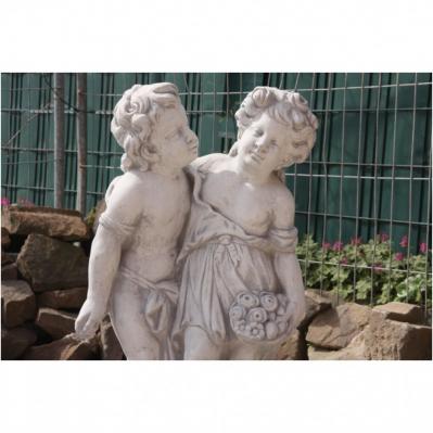 Steinfigur Skulptur Putten niedliches Paar