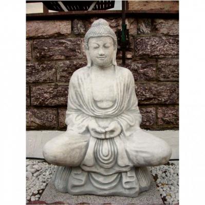 Steinfigur betender Buddha sitzend Steinguss frostfest Handhaltung Meditation Höhe ca. 93 cm  