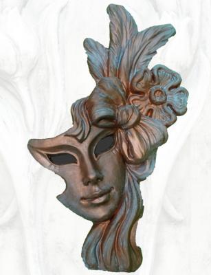 Steinfigur venezianische Maske Marlene Kupfereffekt