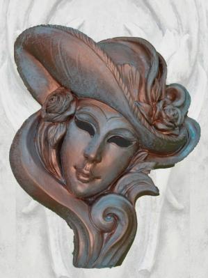 Steinfigur venezianische Maske Clorinda Kupfereffekt